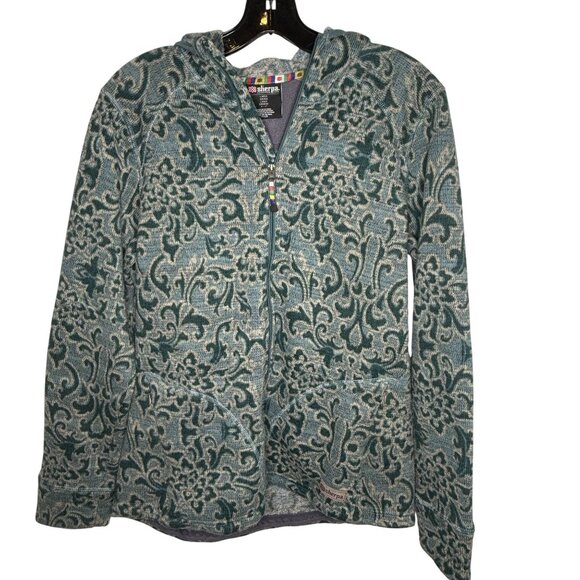 Sherpa Adventure Gear Large Hoodie Zip Up Jacket Namla Jacquard Green Blue Women - Picture 1 of 11